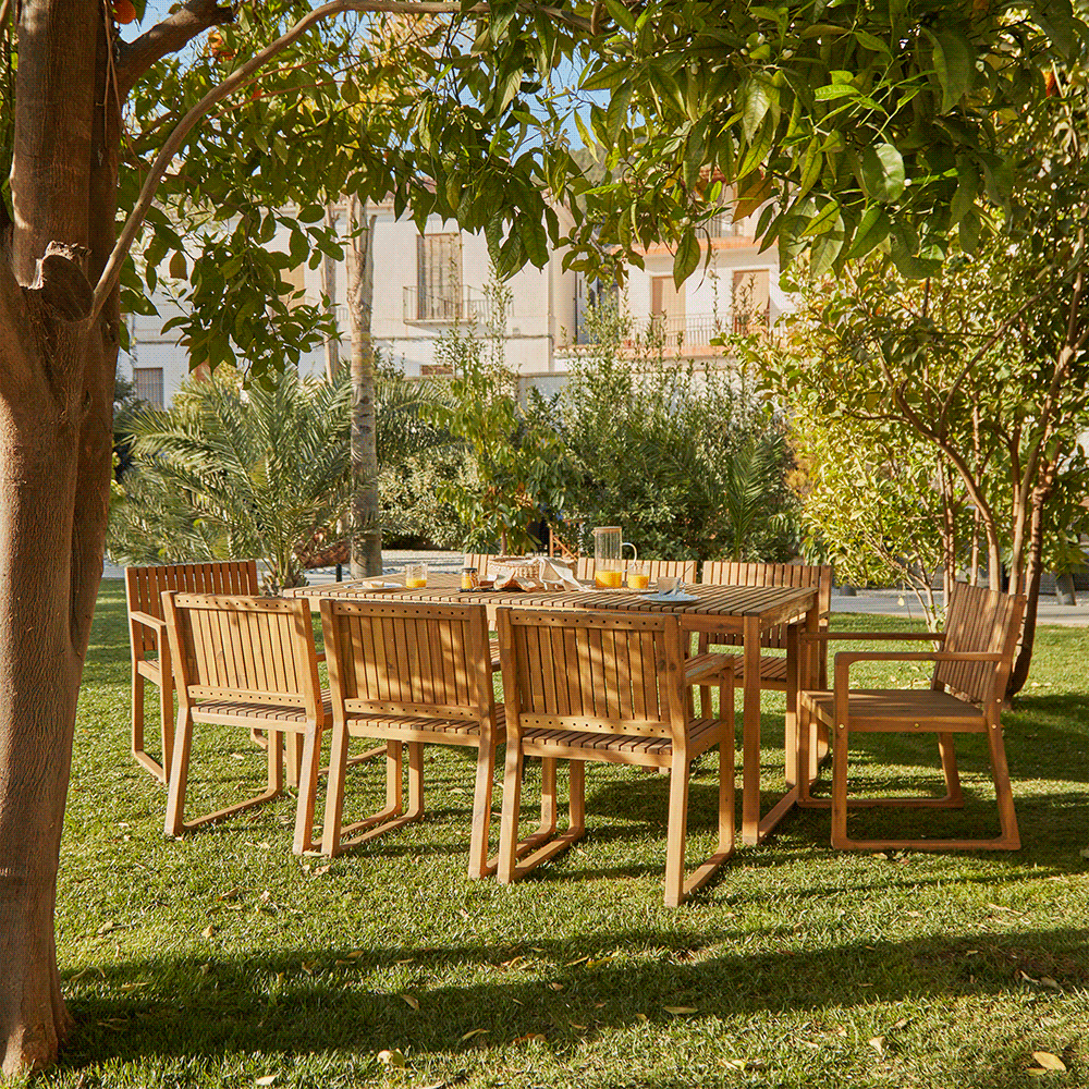 Lennox Table & 6 Lennox Armchairs with Premium Grey Parasol