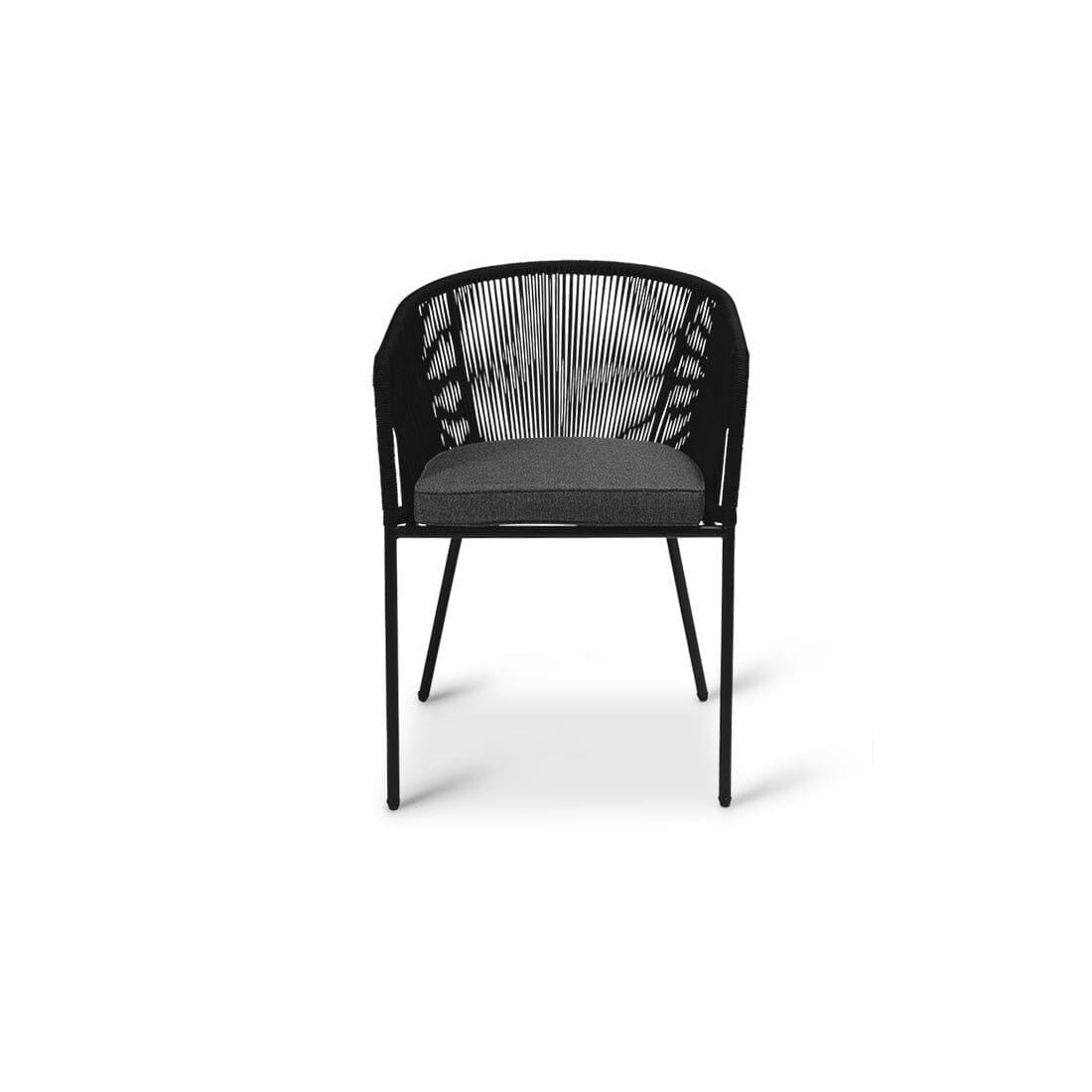 Lennox Table with 6 Hali Black Dining Chairs & Grey Lean Over Parasol