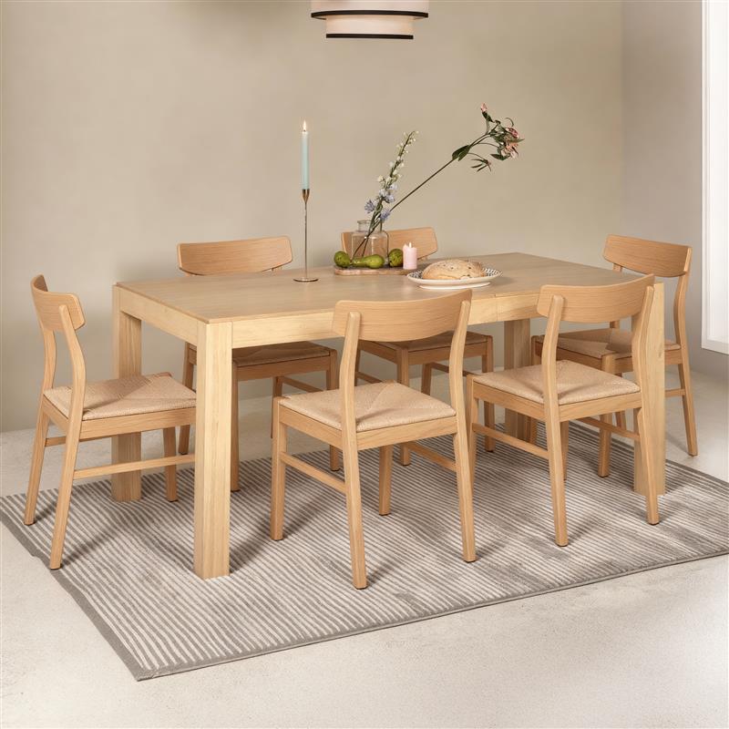 Magnus 160cm Pale Oak Extendable Dining Table Set - 6 Seater - Pale Oak Woven Wooden Chairs - Laura James