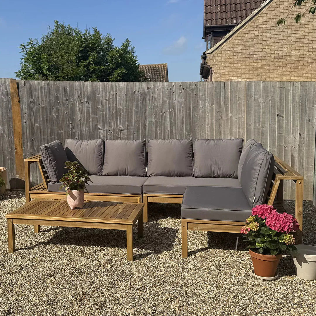 Dakota Wooden Garden Corner Sofa Set - Grey Cushions - Laura James