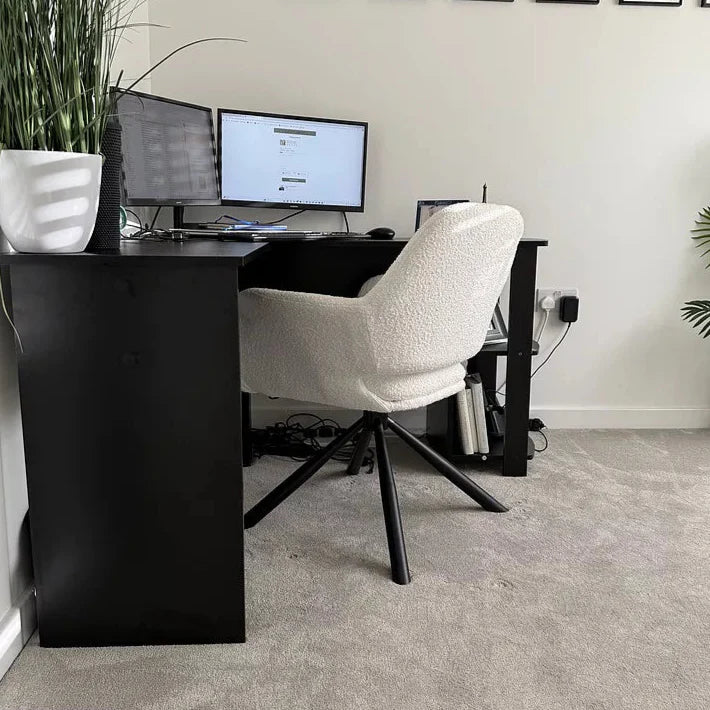 Parker Boucle Office Swivel Chair - Black Metal Legs - Laura James