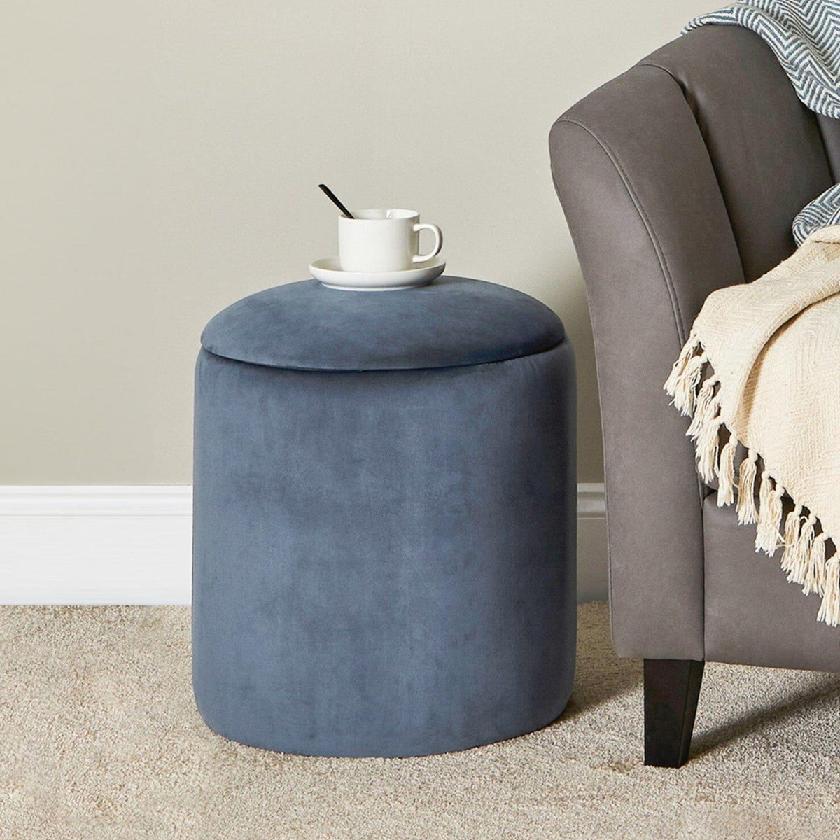 Abigail Drum Stool - Horizon Blue - Laura James