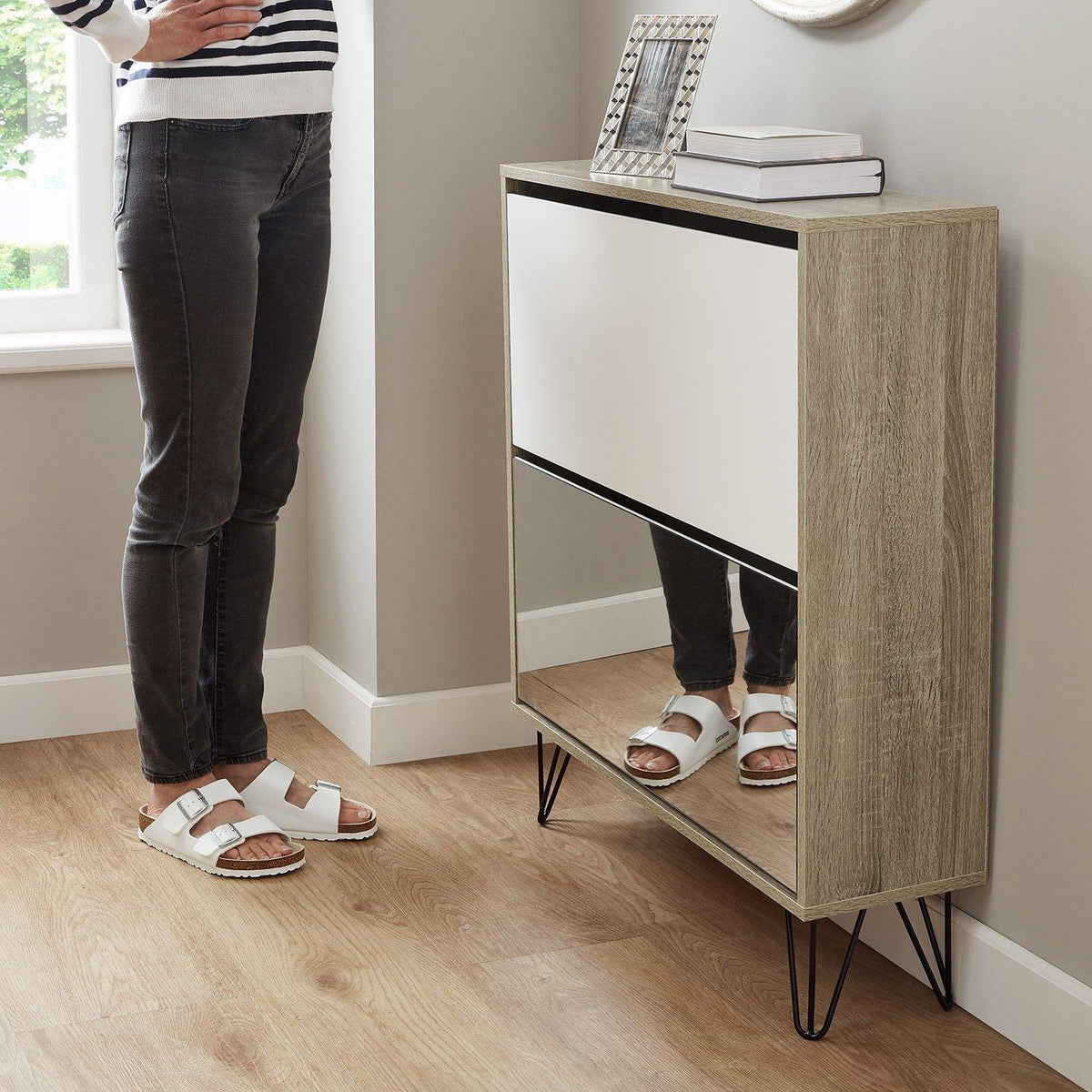 Anderson shoe cabinet - 2 door - oak effect and white - Laura James