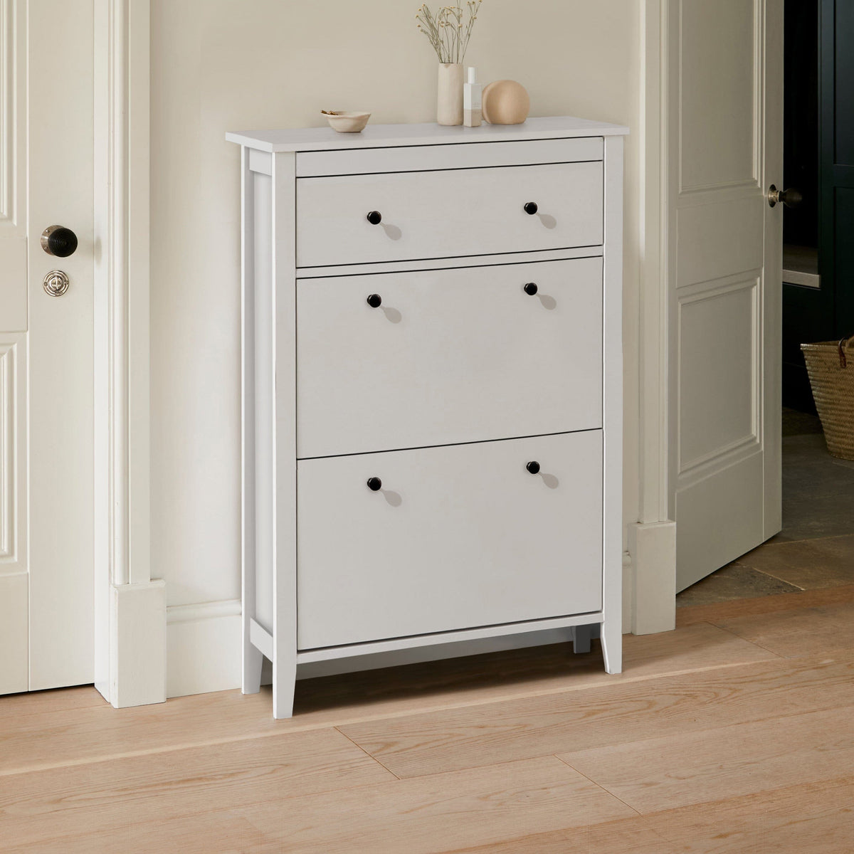 White Shoe Cabinet Storage Cupboard Wooden - Laura James