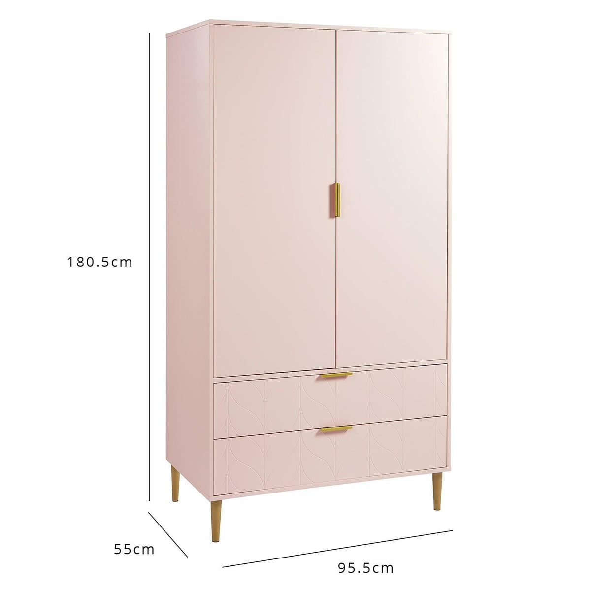 Set-Gloria Bedside Table - 3 Drawer Chest - Tallboy & Wardrobe - Blush Pink