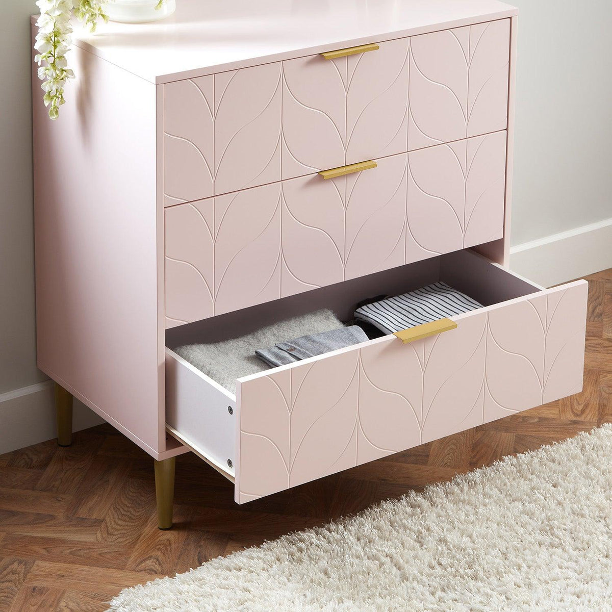 Gloria wardrobe and drawers set -3 drawer chest of drawers - pink - Laura James