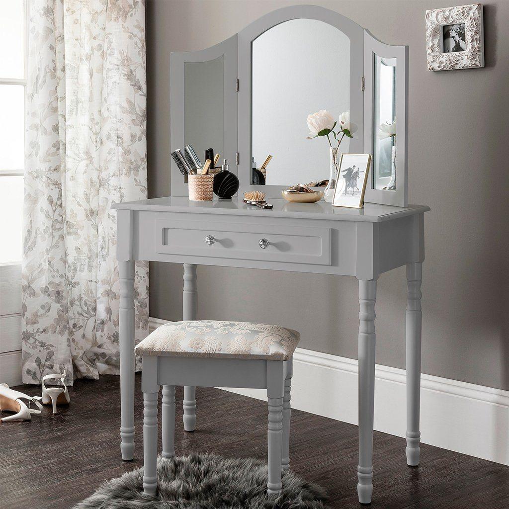 Sienna Dressing Table, Stool & Mirror Set - Grey Painted - In Stock Date - 2nd June 2020 - Laura James