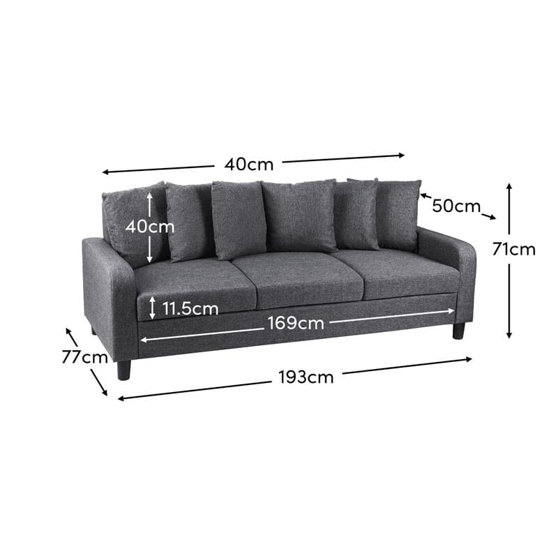 Tracy 3 seater sofa - grey linen - Laura James