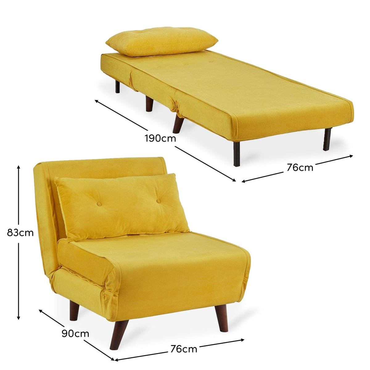 Una single sofa bed - yellow - velvet - Laura James