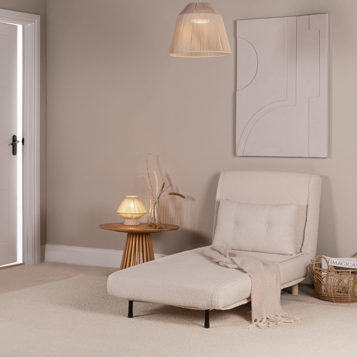 Una Single Teddy Sprung Sofa Bed - Warm White