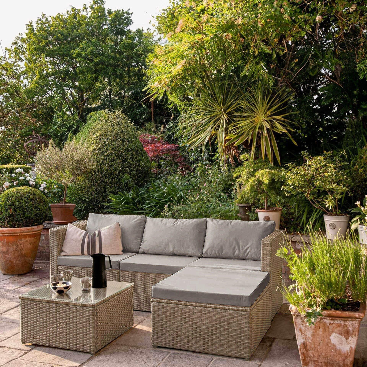 Weston 4 Seater Rattan Garden Corner Sofa Set - Natural Weave