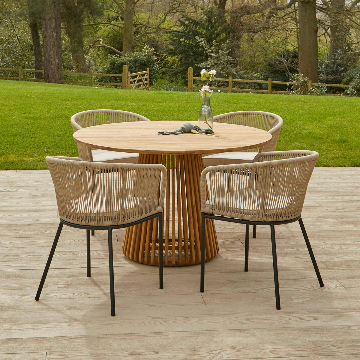 Willow Natural Wood Round Garden Dining Table - Laura James