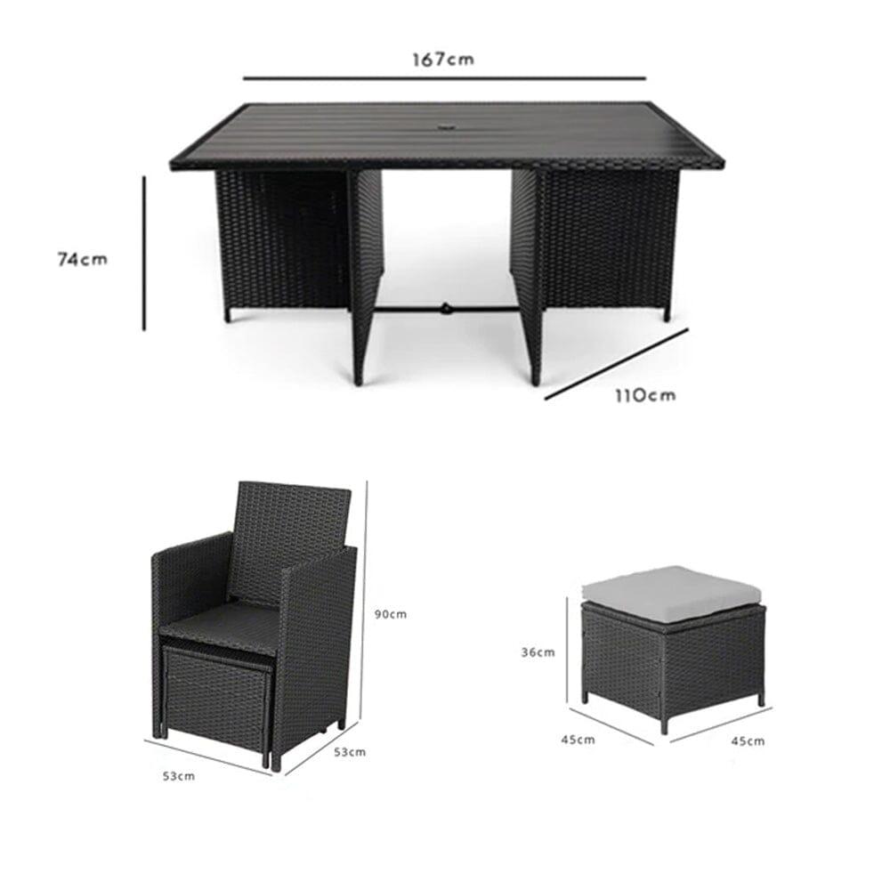 10 Seater Rattan Cube Outdoor Dining Set - Black Weave Polywood Top - Laura James