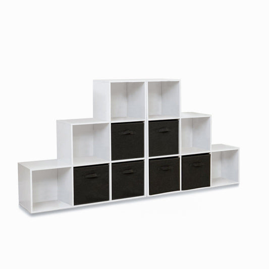 12 Cube Bookcase Ladder Storage Unit - White - Two 6 Cube Units (Black Basket) - Laura James