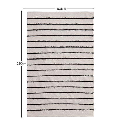 Evedon Black & Natural Striped Cotton Rug - 160 x 230cm
