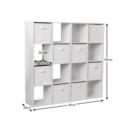 Cara 16 Cube Storage Unit - Chalk White - Two 8x2 Units - White Basket - Laura James
