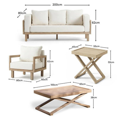 Akira 8 Seater Wooden Garden Sofa Set with Coffee and 2 Akira Side Tables - Laura James