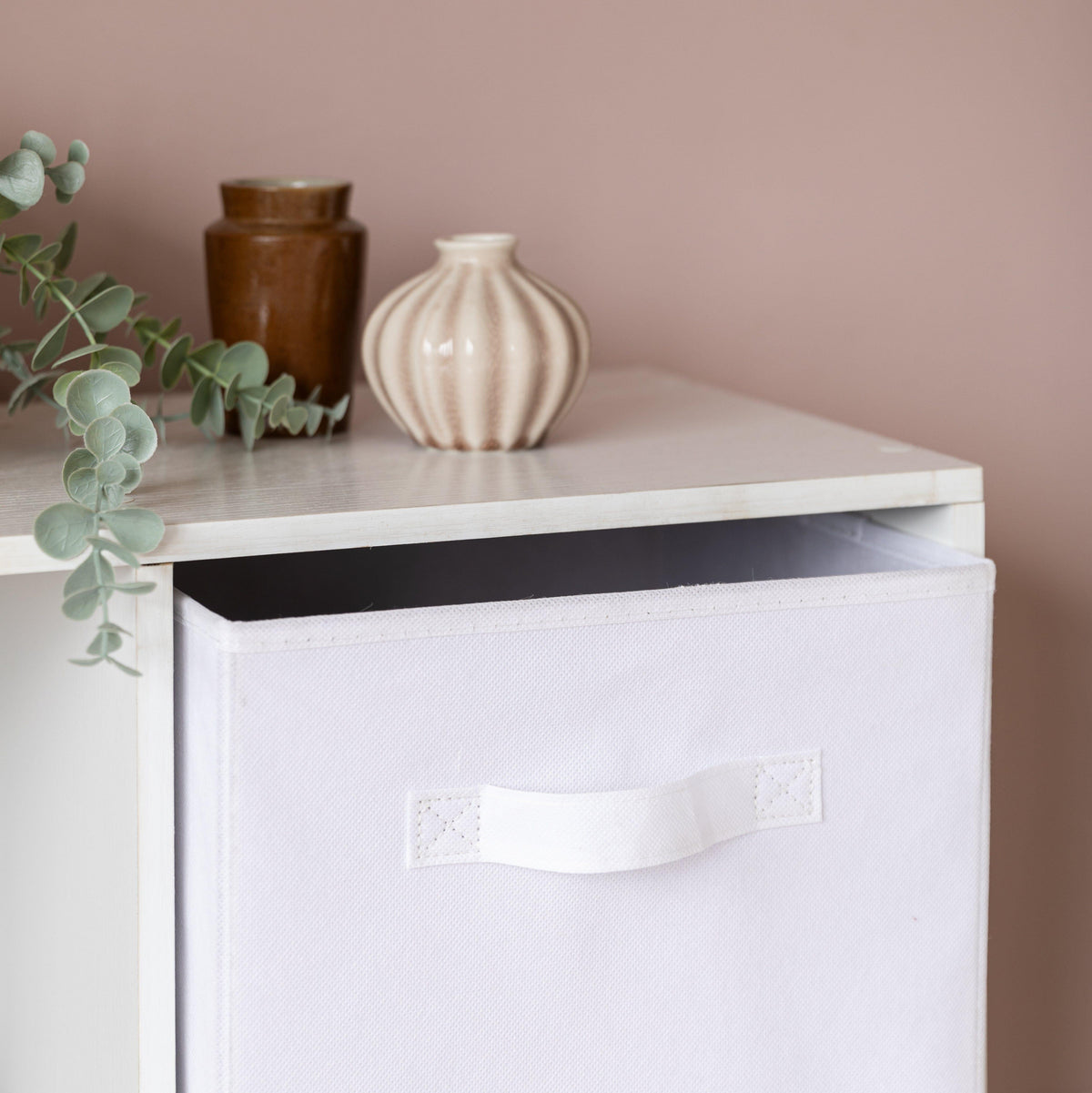 4 Cube White Bookcase Wooden Display Unit Shelving Storage Bookshelf Shelves (White Basket) - Laura James