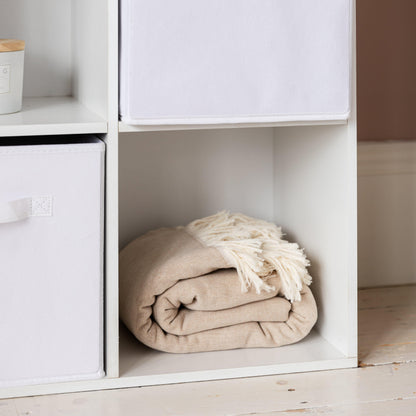 4 Cube White Bookcase Wooden Display Unit Shelving Storage Bookshelf Shelves (White Basket) - Laura James