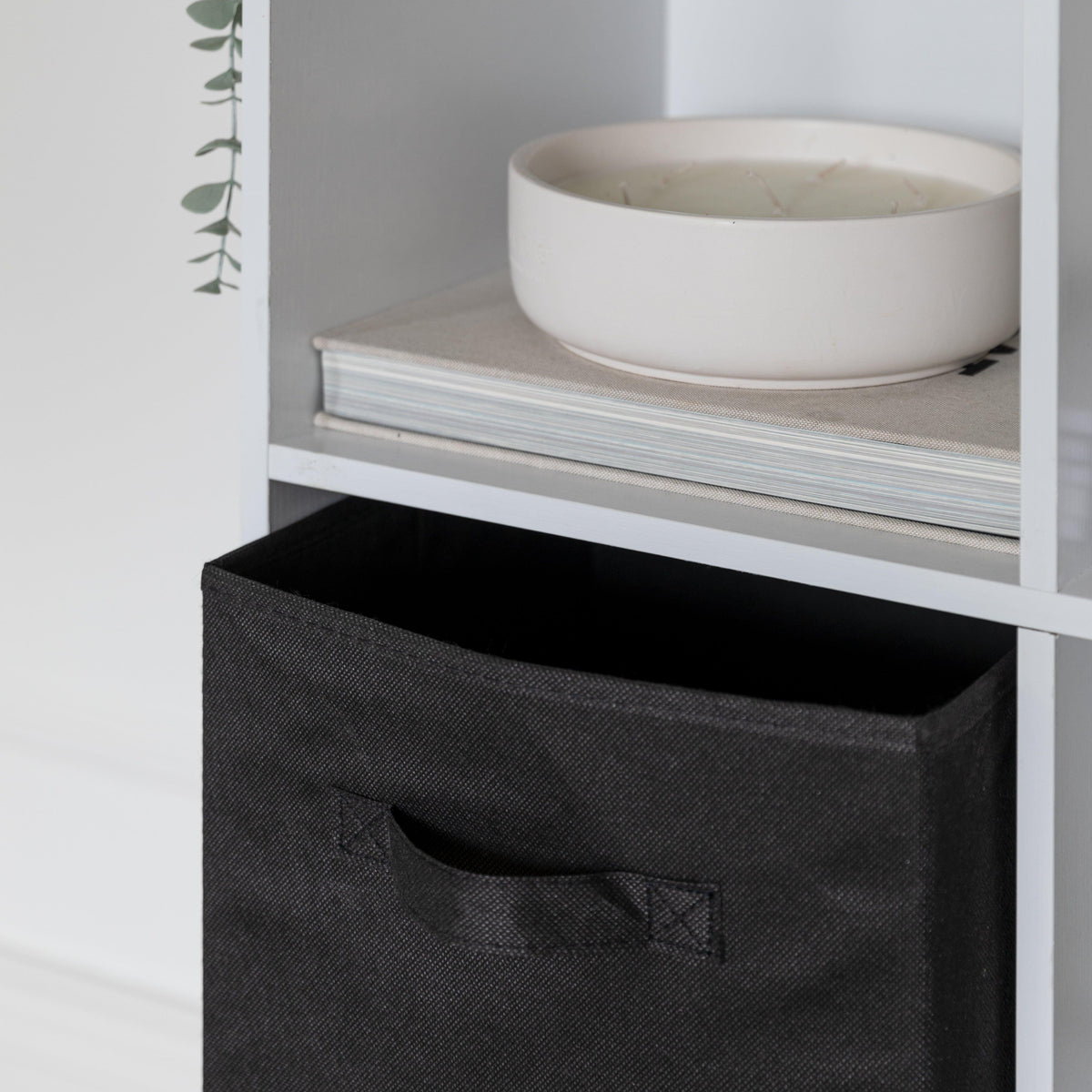 6 Cube bookcase ladder storage unit - white with black boxes - Laura James