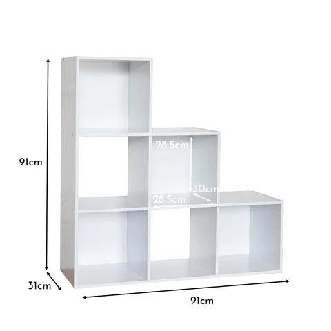 6 Cube bookcase ladder storage unit - white with white boxes - Laura James