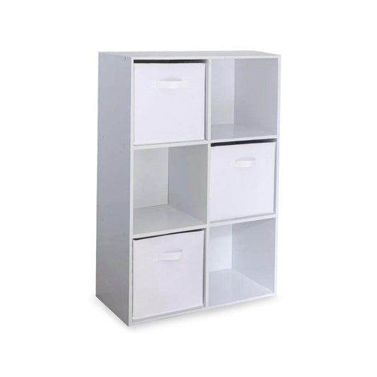 Cara 6 Cube Chalk White Bookcase Wooden Display Unit Shelving Storage Bookshelf Shelves - White Basket