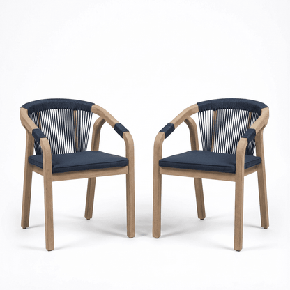 Shiro Navy Rope Wooden Garden Chairs - Set of 2 - Laura James