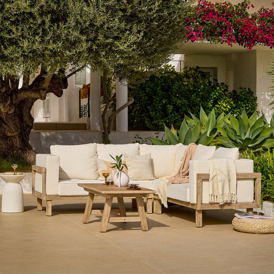 Akira 6 Seater Wooden Garden Corner Sofa with Shiro Coffee Table