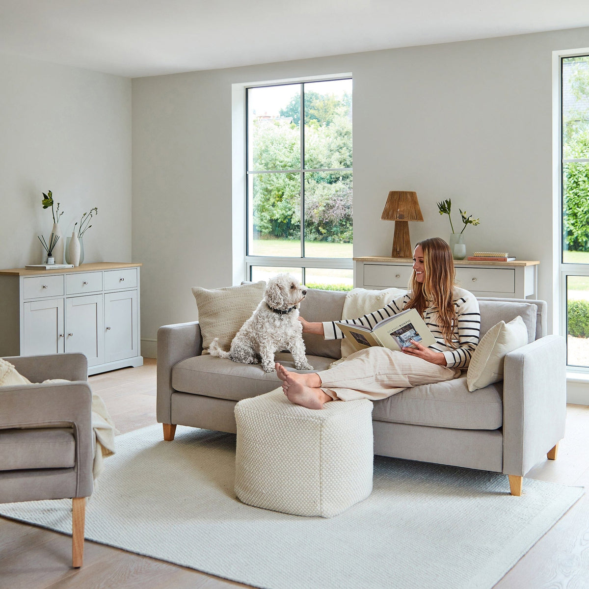 Atcham Wool & Cotton Ottoman Stool - Clay/Natural