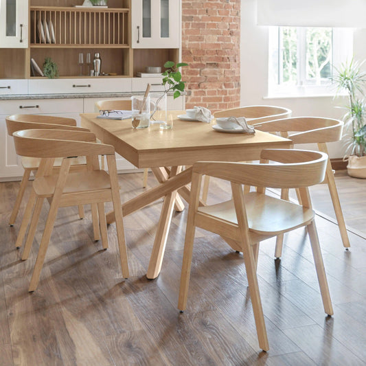 Amelia Pale Oak Extendable Dining Table Set - 6 Seater - Pale Oak Armchairs - Laura James 