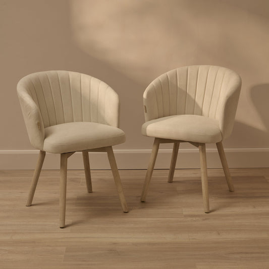 Arabella Natural Beige Dining Chairs - Set of 2 - Whitewash Oak Legs