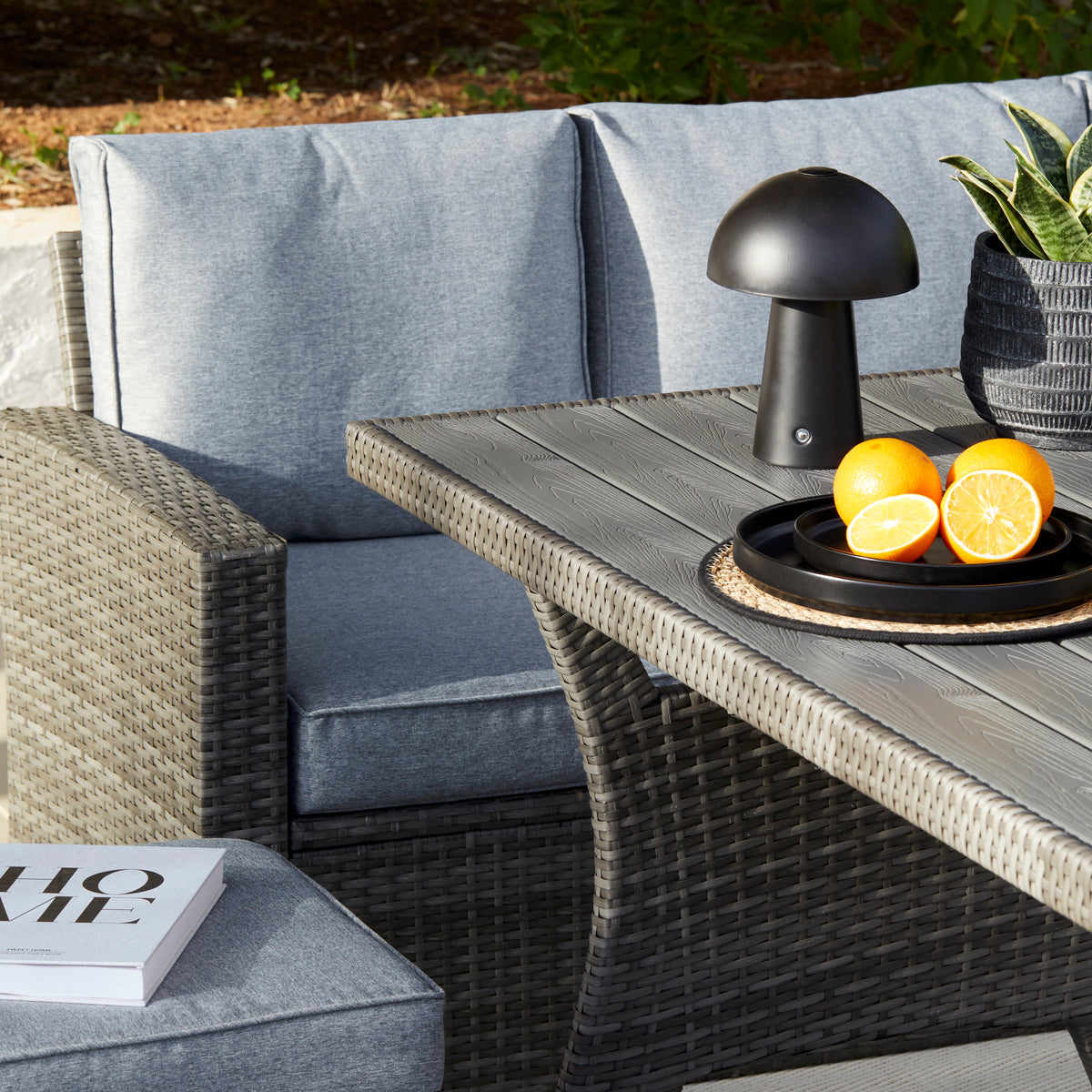 Aston 9 Seater Rattan Corner Sofa Set with Polywood Top - Grey - Laura James