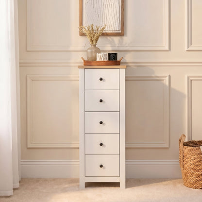 Bampton 5 Drawer Tallboy - Alabaster White - Laura James