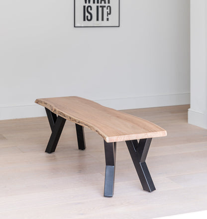 Bosco Acacia Wood Dining Table Set - 6 Seater - Bosco Dining Benches - Black Legs