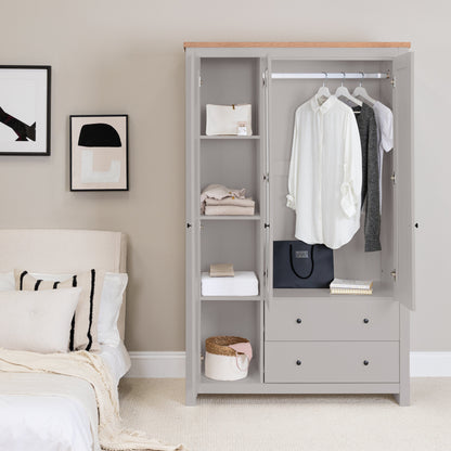 Bampton 3 Door Wardrobe with 2 Drawers - Stone Grey - New