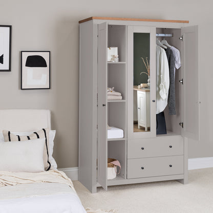 Bampton 3 Door Wardrobe with 2 Drawers - Stone Grey - New