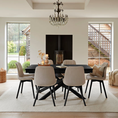 Amelia Black Dining Table Set - 6 Seater - Bella Soft Beige Dining Chairs - Black Legs - Laura James 