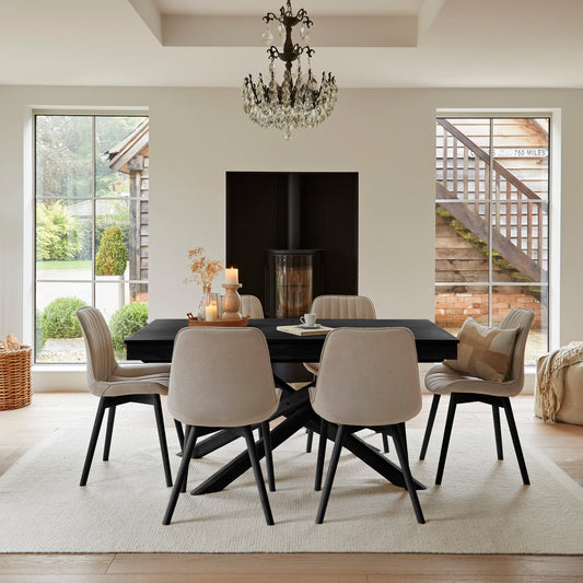 Amelia Black Dining Table Set - 6 Seater - Bella Soft Beige Dining Chairs - Black Legs - Laura James 
