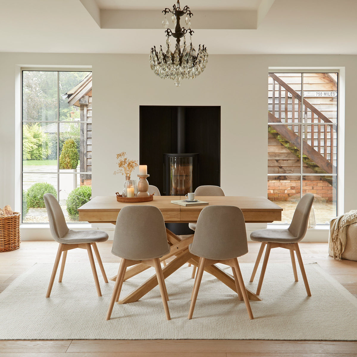 Amelia Whitewash Dining Table Set - 6 Seater - Ellis Soft Beige Dining Chairs - Whitewash Legs - Laura James 