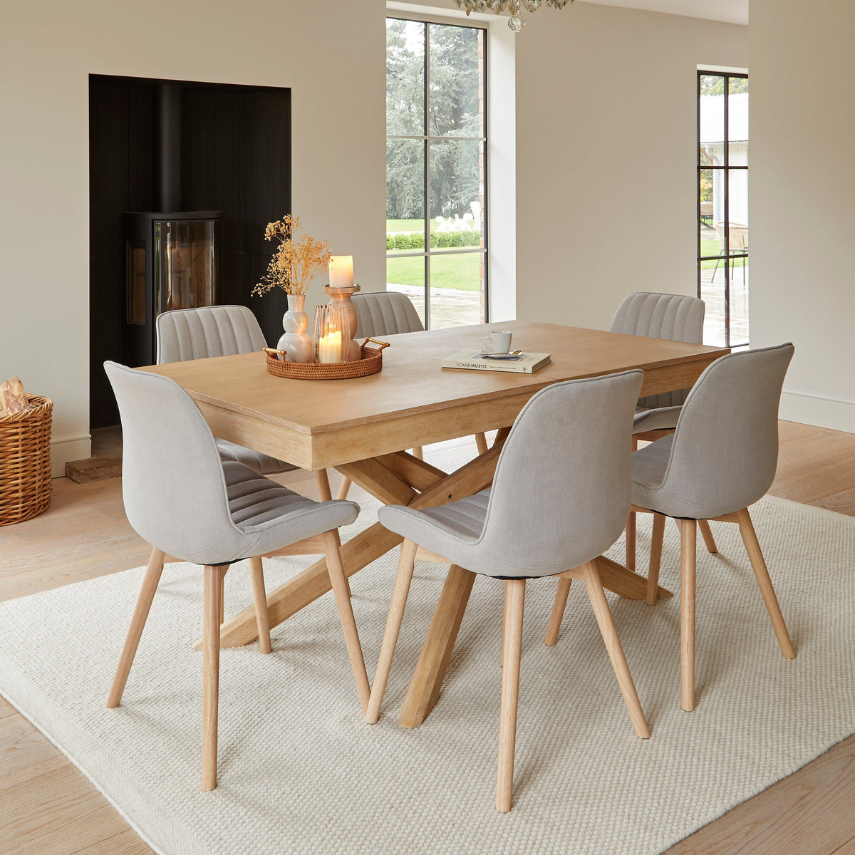 Bella Cloud Grey Dining Chairs -  Set of 2 - Whitewash Oak Legs