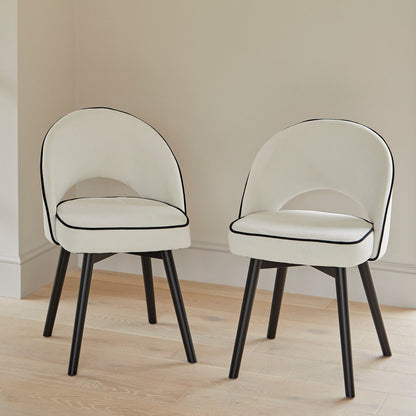 Marilyn Ivory with Black Piping Dining Chairs with Black Legs - Laura James 