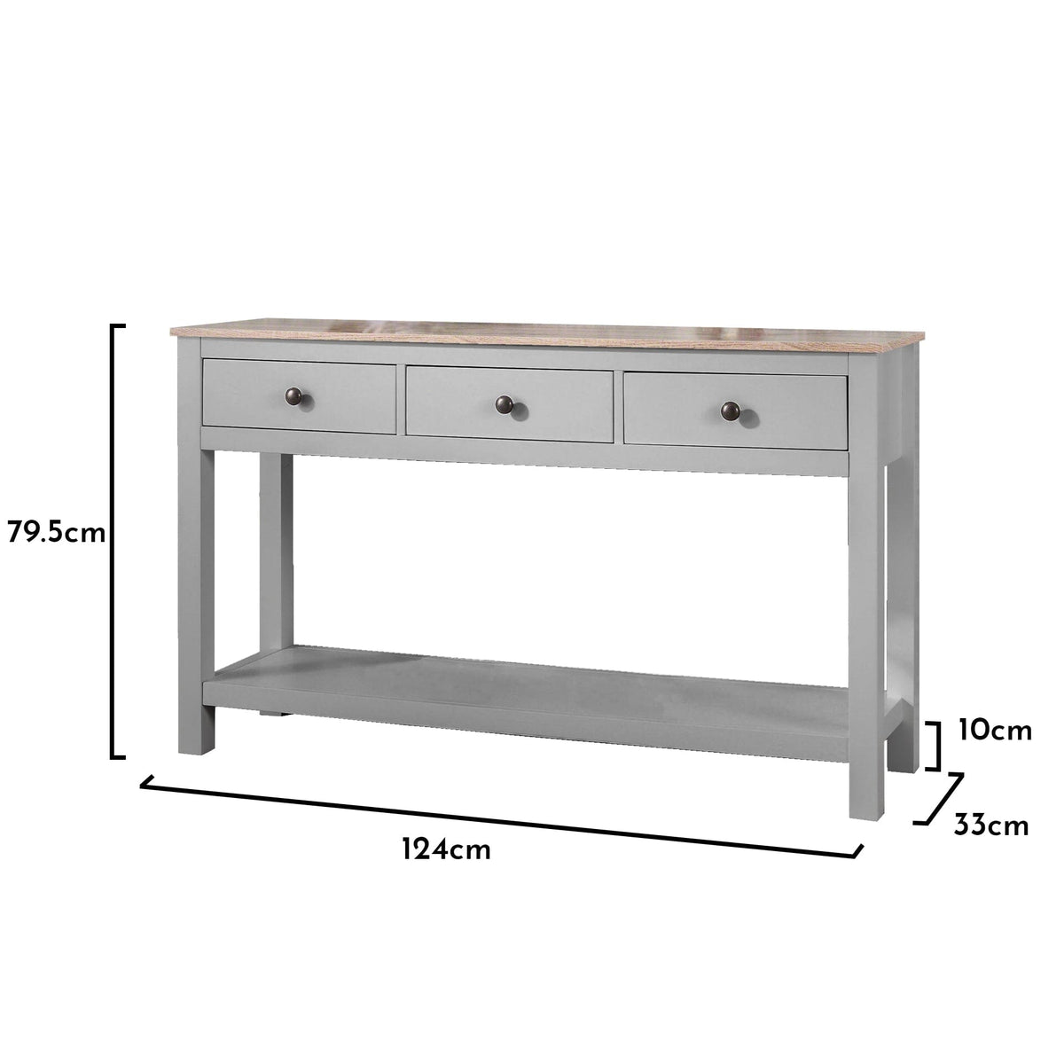 Bampton Stone Grey 3 Drawer Console Table - New
