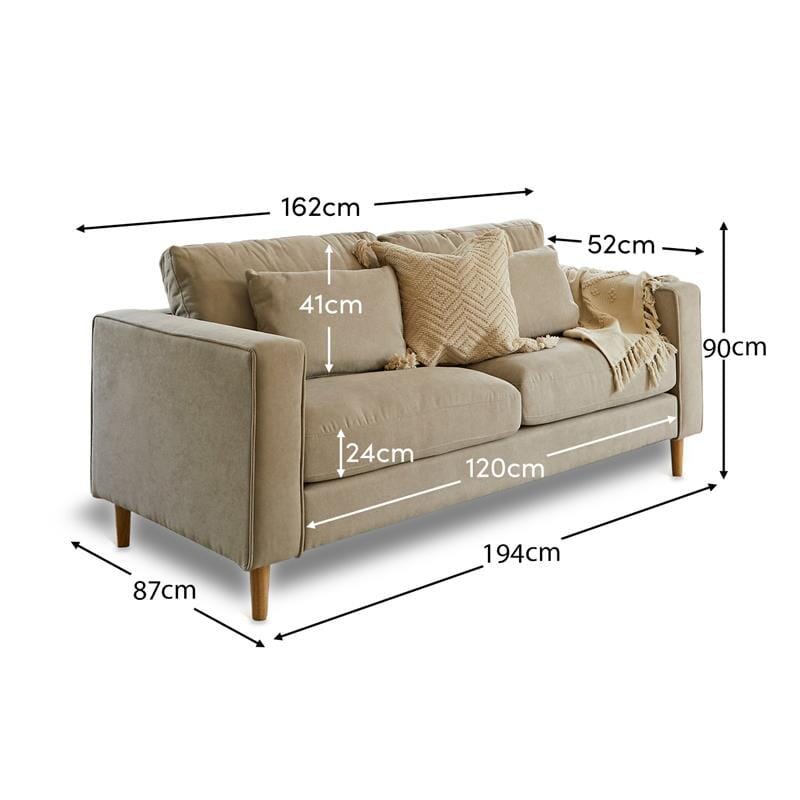 Emily Beige 3 Seater Sofa with Pale Oak Legs - Laura James