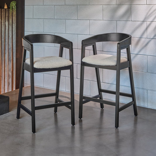 Ella Off White Boucle Bar Stool - Black Oak Legs