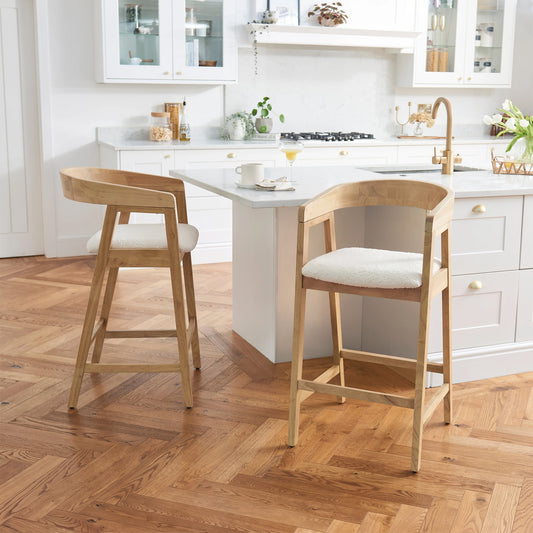 Ella Off White Boucle Bar Stool - Pale Oak Legs