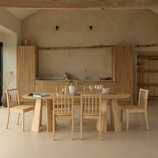 Farren Whitewash Oval Dining Table Set - 6 Seater - Tilly Dining Chairs - Whitewash Oak Legs - Laura James