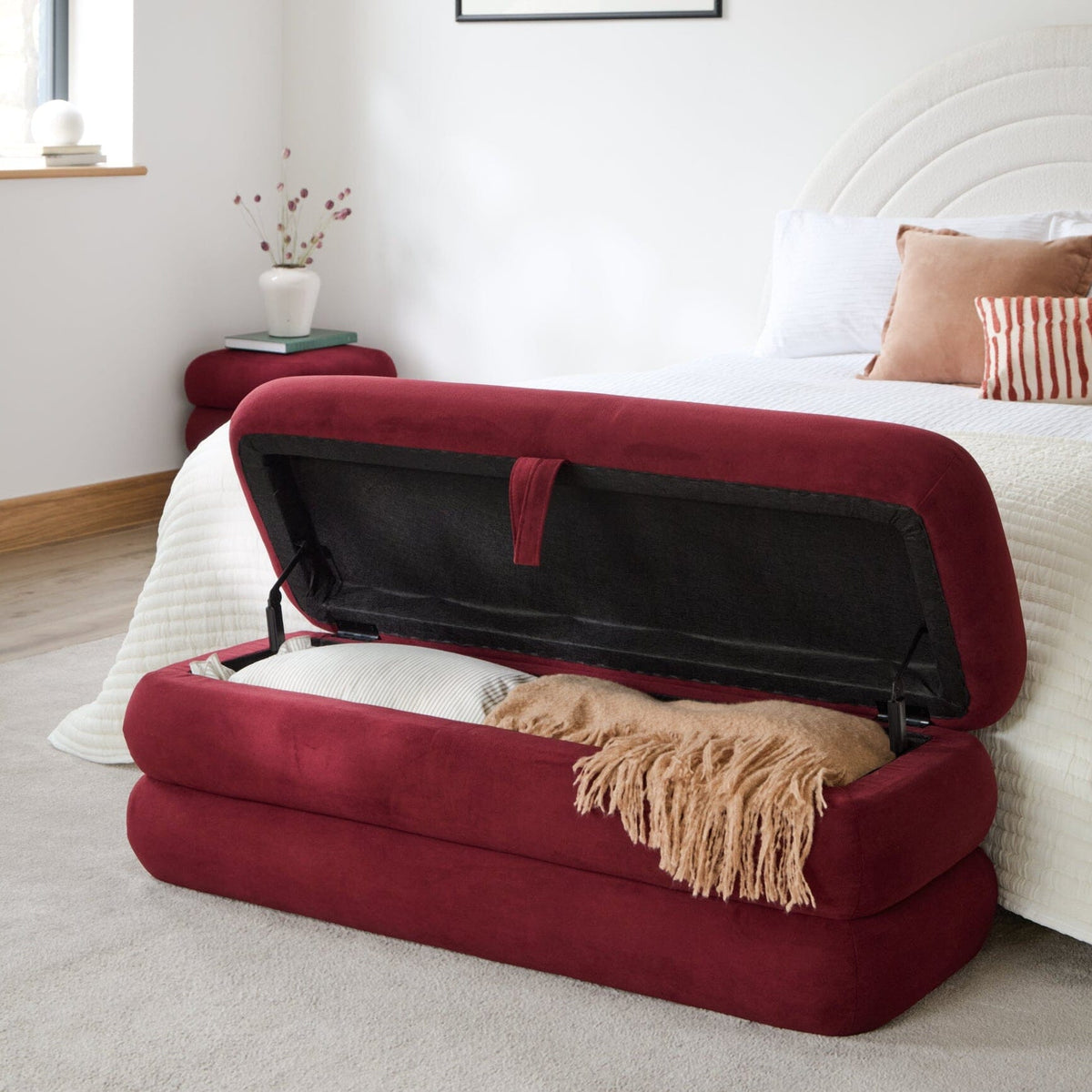 Fleur Large Storage Ottoman - Burgundy Red - Laura James 