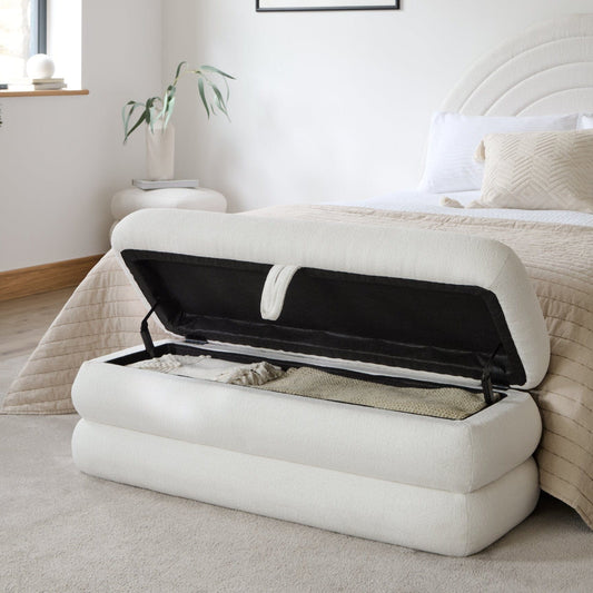 Fleur Large Footstool - Chalk White Boucle - Laura James