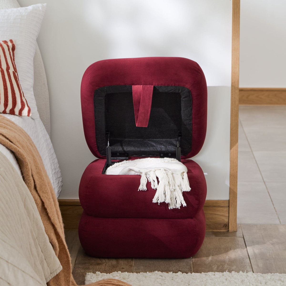 Fleur Ottoman Footstool - Burgundy Red - Laura James 