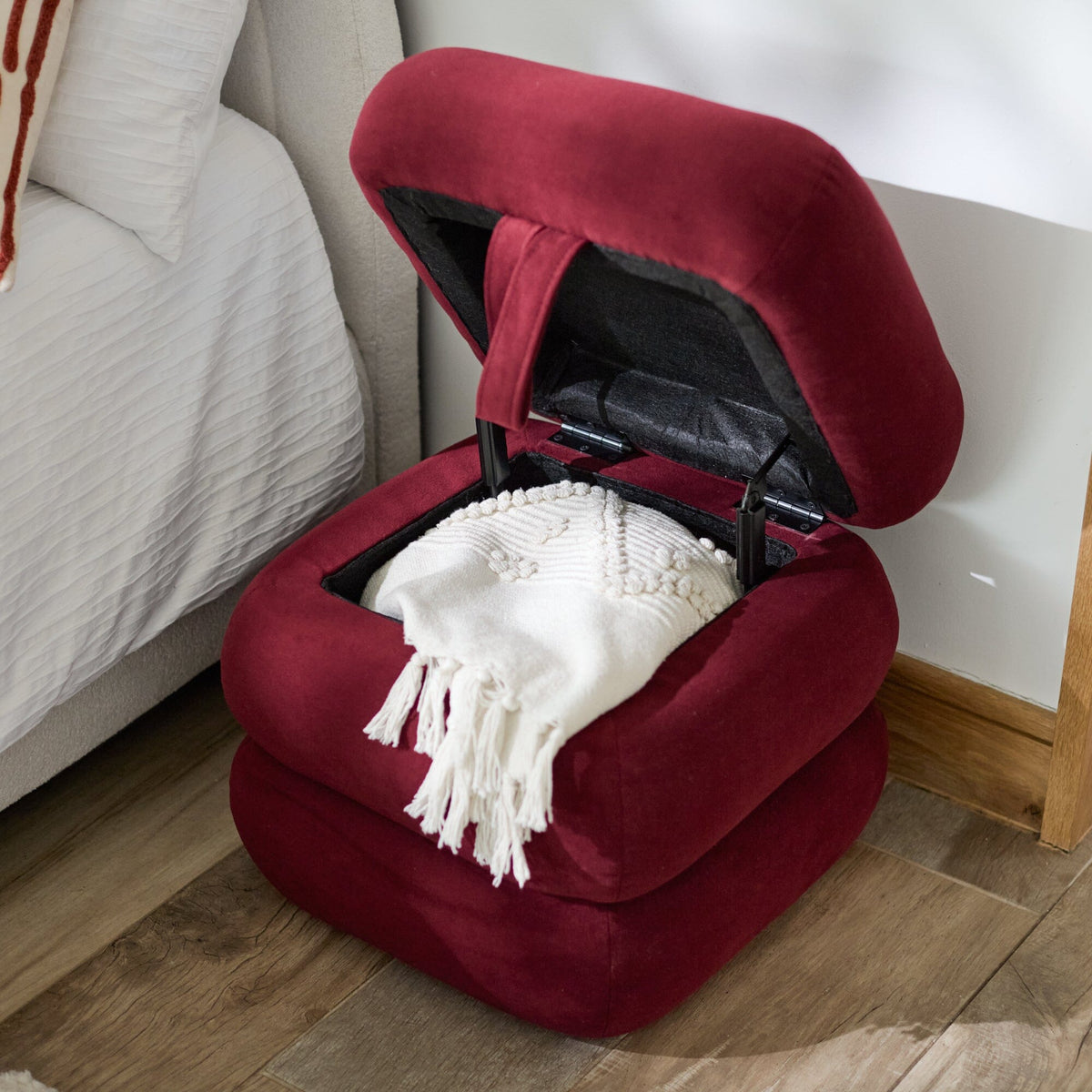 Fleur Ottoman Footstool - Burgundy Red - Laura James 